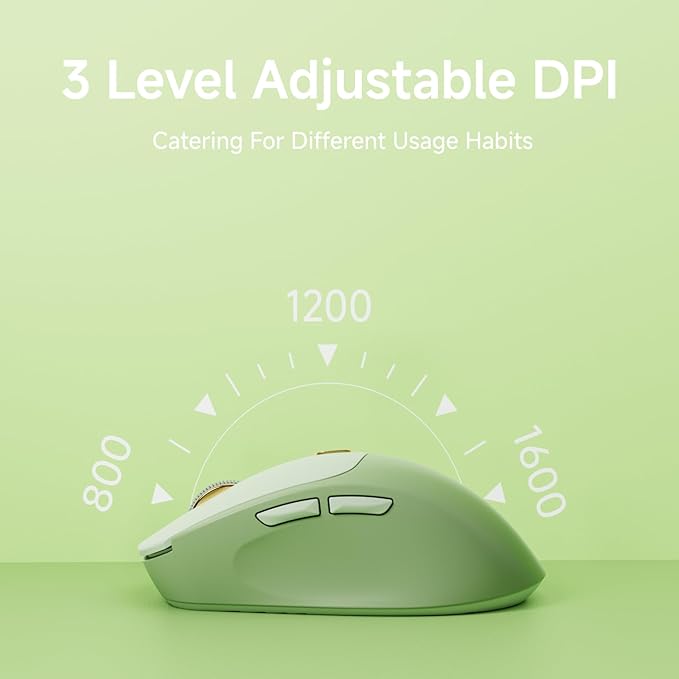 EWEADN Q5 Wireless Mouse, Bluetooth & 2.4G Quiet Computer Mouses with 1600 DPI, Battery Level Display, Ergonomic Office Mouse,6 Button Portable Cute Cordless Mice for Laptop/PC/Mac- Green-DeskLoop Office