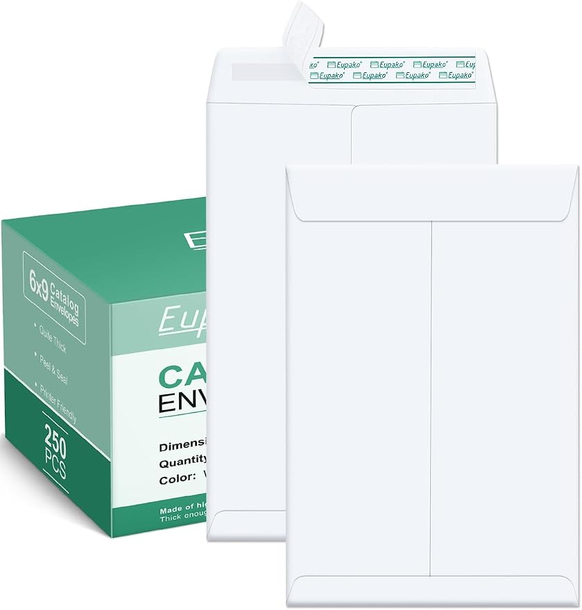 Eupako Catalog Envelopes 6x9 Small White Envelopes Self Seal 250 Pack by Eupako