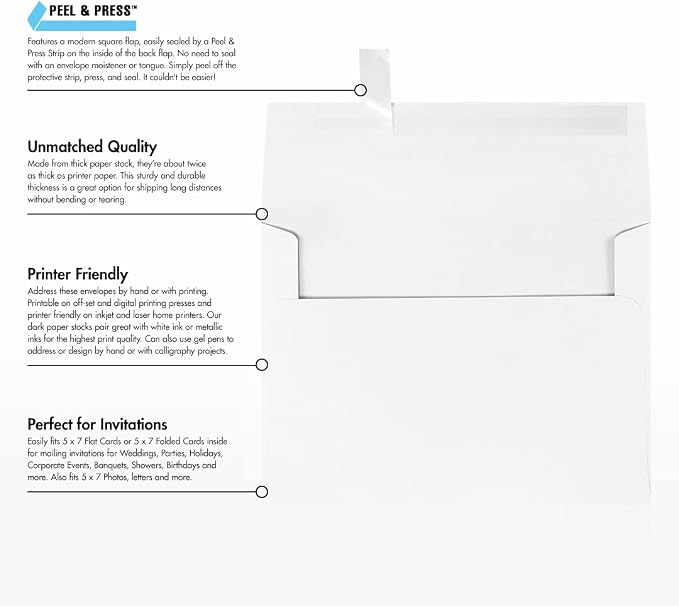 LUXPaper A7 Invitation Envelopes | Peel & Press | 5 1/4" x 7 1/4" | White | - Image 8