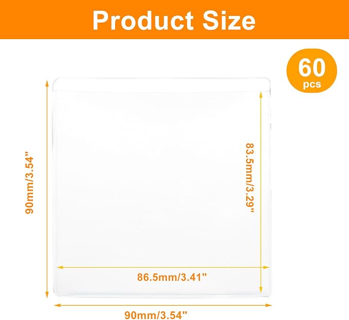 60 PCS Clear Adhesive Pockets, 3.5" x 3.5" Plastic Index Card Holder Square - Image 2