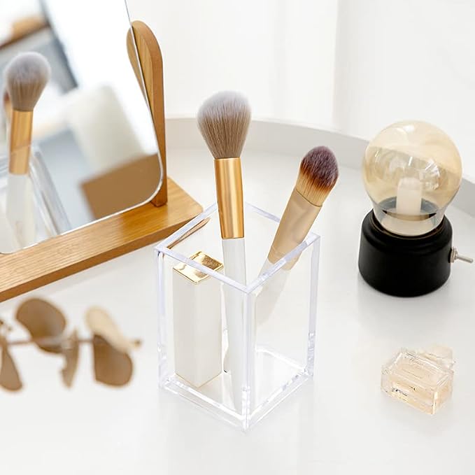 Newkita 2 Pack Clear Acrylic Pencil Pen Holder Cup, Acrylic Cosmetic Brushes - Image 4