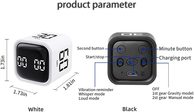 Digital Cube Pomodoro Timer Desk Rechargeable Productivity Timer 5/10/30/60min - Image 6