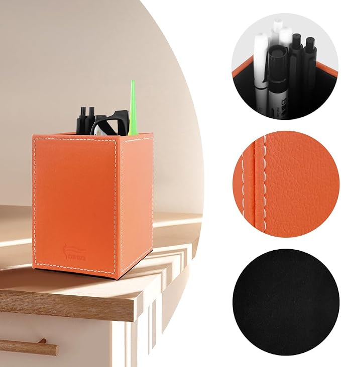 Pen Pencil Holder Cup Container PU Leather Desk Organizer Stand Decor Brush - Image 4