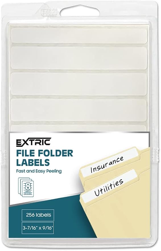 File Folder Labels 32 Sheets File Labels White Stickers a Total of 256 File by EXTRIC