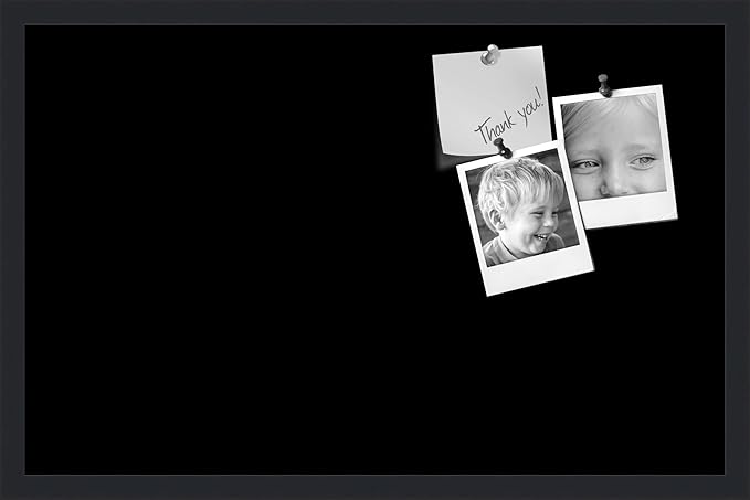 PinPix 28x18 Inch Cork Bulletin Board. This Decorative Framed Pin Board Comes with Solid Black Design and a Satin Black Frame. Ideal for Home Office Decor or Message Board (PinPix-622)-DeskLoop Office