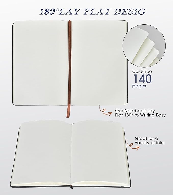 Biuwory A5 Hardcover Blank Journal Notebook, Leather Sketchbook - Image 5
