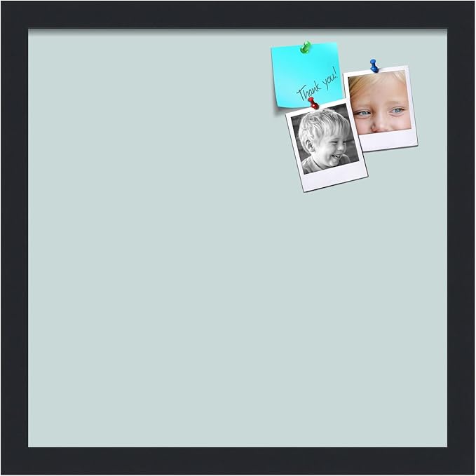 PinPix 15x15 Inch Cork Bulletin Board. This Decorative Framed Pin Board Comes with Soft Blue Design and a Satin Black Frame. Ideal for Home Office Decor or Message Board (PinPix-1814)-DeskLoop Office