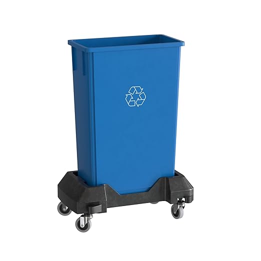 23 Gallon Blue Recycle Slim Jim Trash Can with Dolly-DeskLoop Office