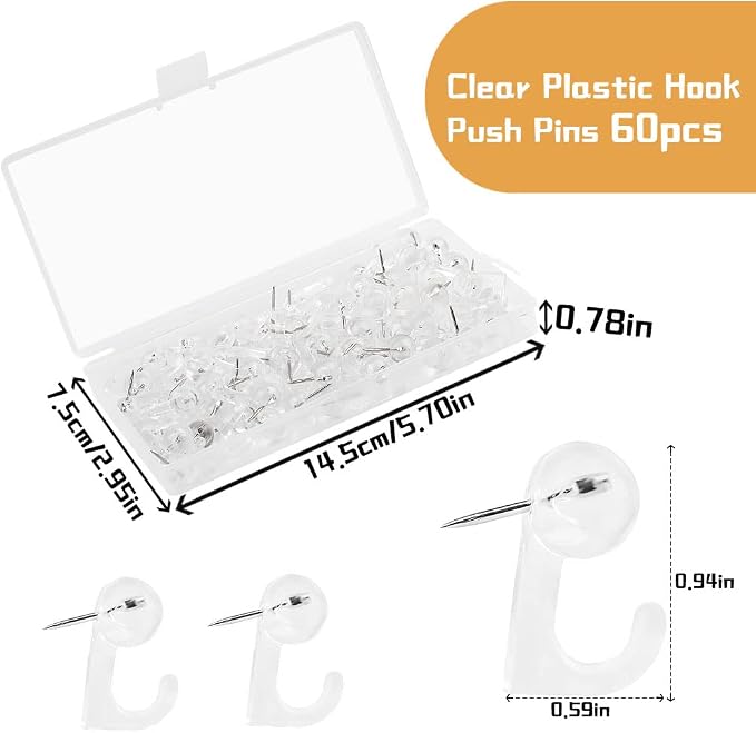 60 Pieces Clear Plastic Thumb Tack Hook, Plastic Heads Pin Tacks Wall Thumb - Image 2