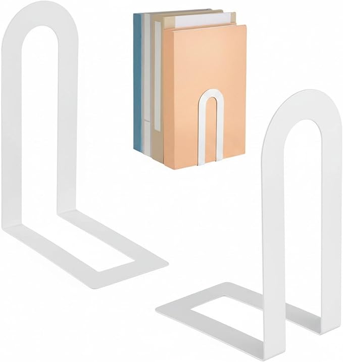 Chunful 2 Pcs White Modern Metal Book Ends by Chunful