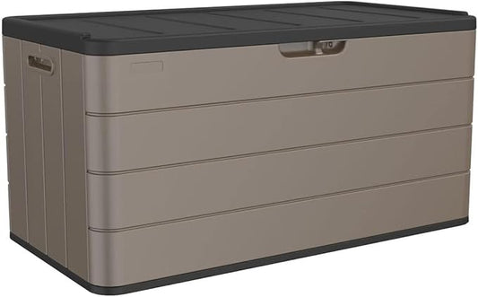 100 Gallon Plus Resin Deck Box, Waterproof Outdoor Storage Bin for Patio Furniture, Pool Accessories, and Garden Tools, Lockable & UV-Resistant, Brown-DeskLoop Office