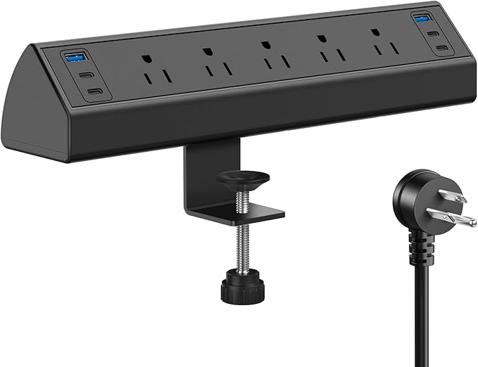 Jgstkcity Desk Clamp Power Strip USB C,40W Total Fast Charging Station,4 PD 20W USB C Ports,Desk Edge Mount Surge Protector,5 Outlets,Fit 1.96" Tabletop Edge,ETL Listed-DeskLoop Office