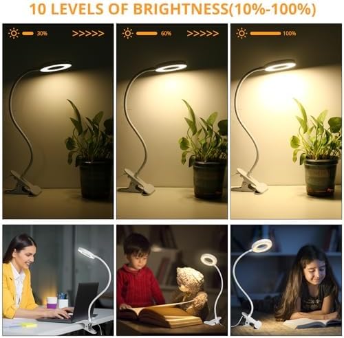 Woputne Desk Clip on Lamp for Reading Home Office, - Image 3