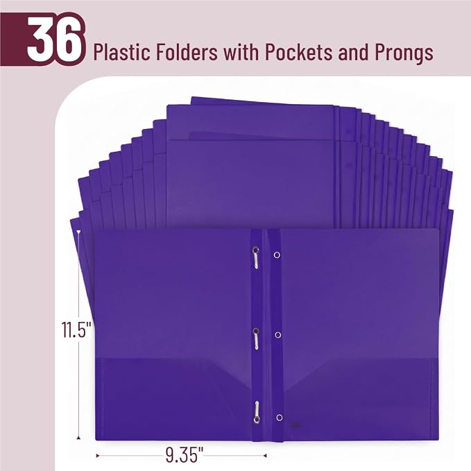 Mr. Pen- Plastic Folders with Pockets and Prongs, 36 Pack, Letter Size | Letter - Image 2