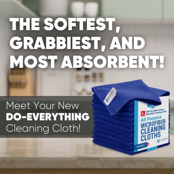 12" x 12" MW Pro Multi-Surface Microfiber Cleaning Cloths | Dark Blue - 12 Pack | Premium Microfiber Towels for Cleaning Glass, Kitchens, Bathrooms, Automotive, Supplies & Products-DeskLoop Office
