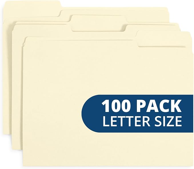 Manilla File Folders 8.5 x 11, 1/3 Cut Tab, Letter Size Vanilla folders by BlueSummitSupplies