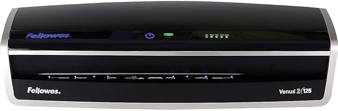 Fellowes Laminator Venus 2 125, Rapid 30-60 Second Warm-up Laminating Machine, with Laminating Pouches Kit (5734801), Black, Silver, 5.1" x 21.3" x 8.2"-DeskLoop Office
