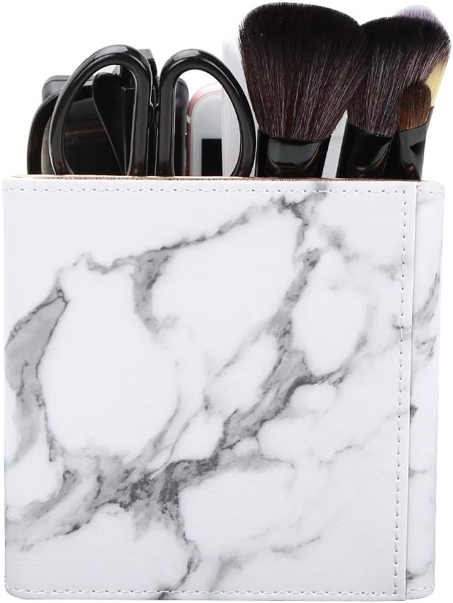 KINGFOM Remote Control Holder with 3 Compartments, Pu Leather Remote Caddy Desktop Organizer for TV, CD, Blu-Ray, Media Player, Heater Controllers and Cosmetics Office Supplies (White Marble)-DeskLoop Office