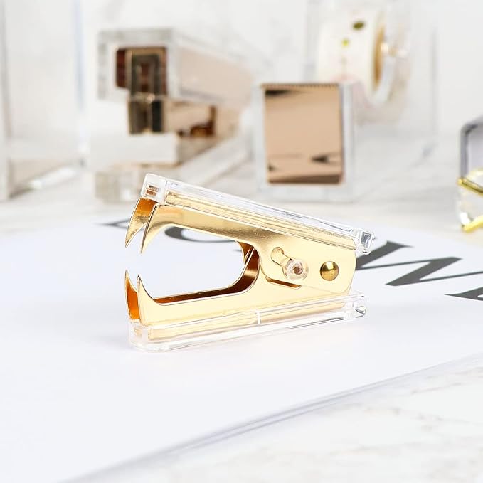 Gold Staple Remover Cute Clear Staples Remover Acrylic Body Steel Jaws Staple - Image 2