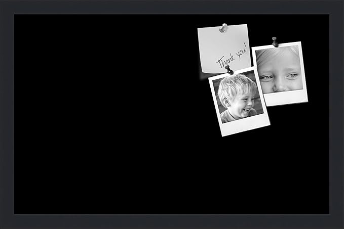 PinPix 22x14 Inch Cork Bulletin Board. This Decorative Framed Pin Board Comes with Solid Black Design and a Satin Black Frame. Ideal for Home Office Decor or Message Board (PinPix-622)-DeskLoop Office