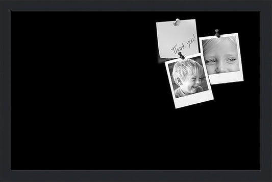 PinPix 22x14 Inch Cork Bulletin Board. This Decorative Framed Pin Board Comes with Solid Black Design and a Satin Black Frame. Ideal for Home Office Decor or Message Board (PinPix-622)-DeskLoop Office