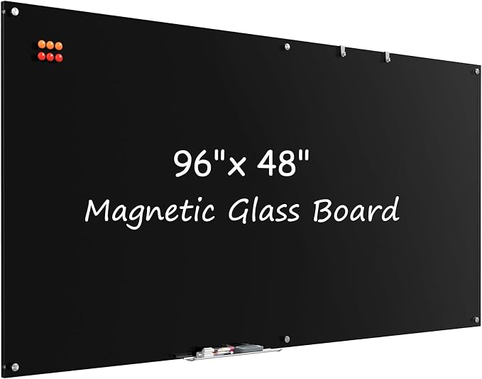 MaxGear Glass Whiteboard, Tempered Magnetic Dry Erase Board 96 x 48 Inch Black by MaxGear