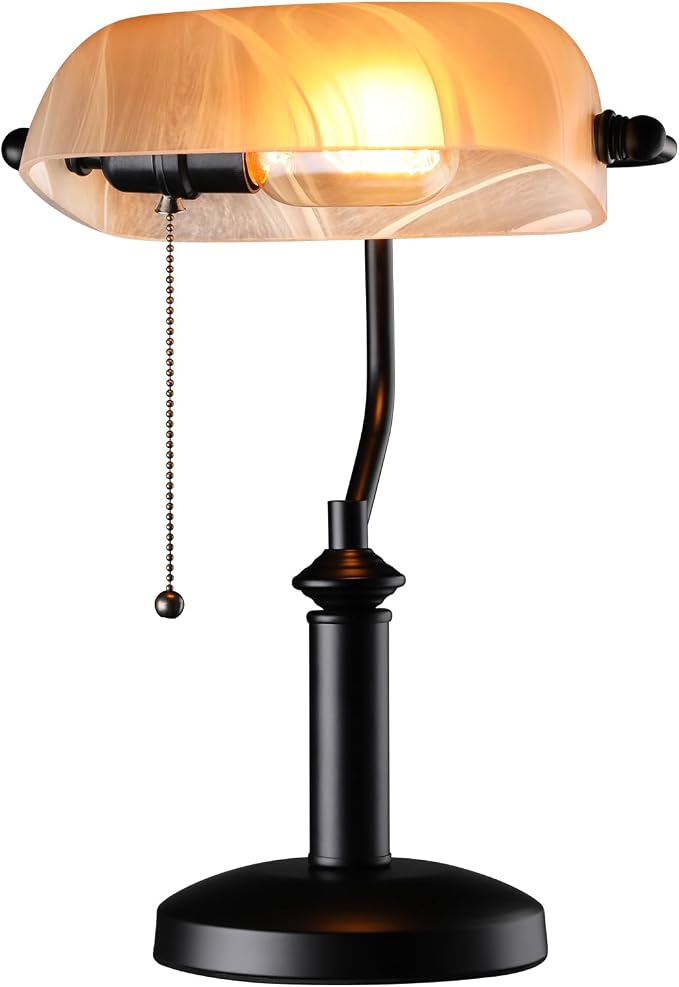TORCHSTAR Pale Yellow Glass Bankers Desk Lamp by TORCHSTAR