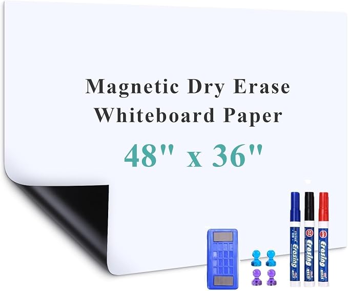 Large Self-Adhesive Whiteboard Sticker: 48" x 36" Magnet Receptive Dry Erase by Warasee
