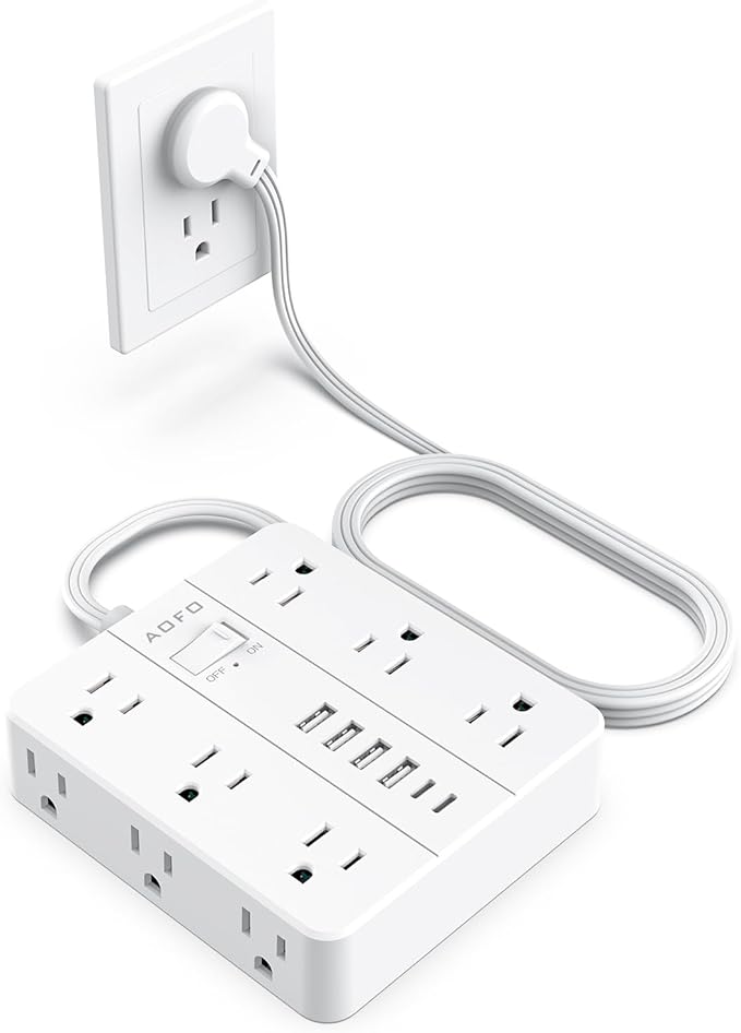 Flat Plug Power Strip, AOFO Surge Protector Flat Extension Cord with 12 AC Outlets and 6 USB(2 USB-C) Ports,Multiple Outlet Wall Plug 5FT Extension Cord for Home Office, Dorm Room Essentials-DeskLoop Office