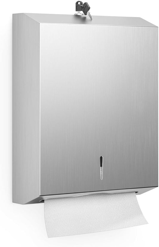 Paper Towel Dispenser Wall Mount Commercial, Stainless Steel Hand Towel Dispenser with Lock, c-fold/Multi-fold/Tri-fold Large Capacity Tissue Holder