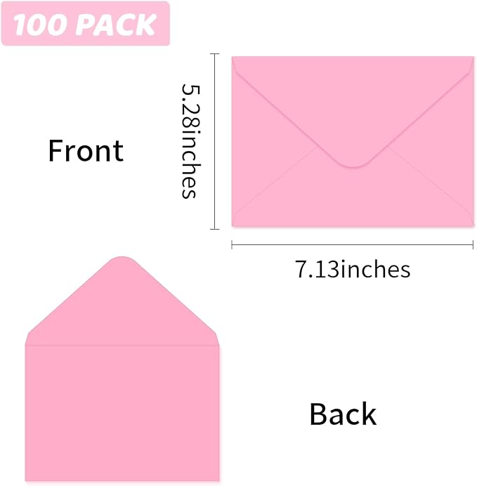 A7 Envelopes 100 Pack Pink Envelopes 5x7 V-shaped Flap, Suitable - Image 2