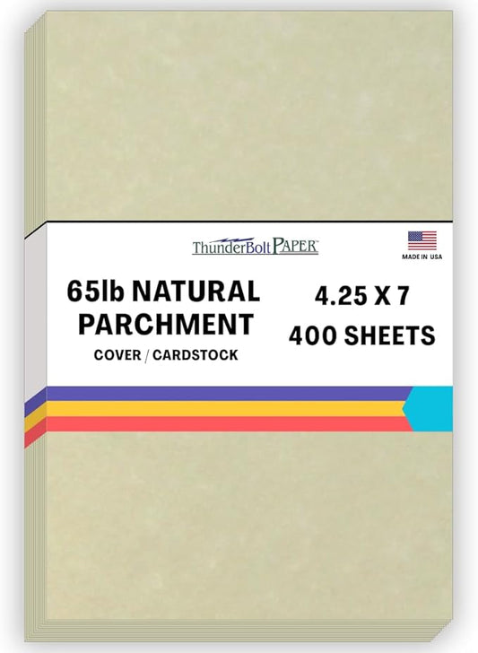 400 Natural Parchment 65lb Cover Paper Sheets 4.25 X 7 Inches Quarter Legal Size Cardstock Weight - Printable Old Parchment Semblance-DeskLoop Office
