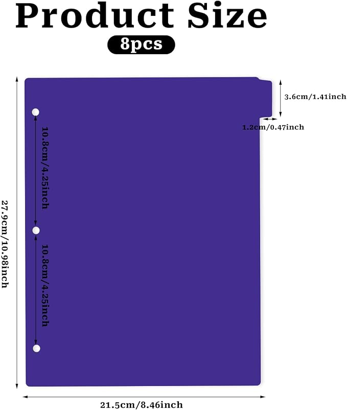 Dark Purple Binder Dividers, 8-Tab Sturdy Plastic Dividers, Binder Divider - Image 2