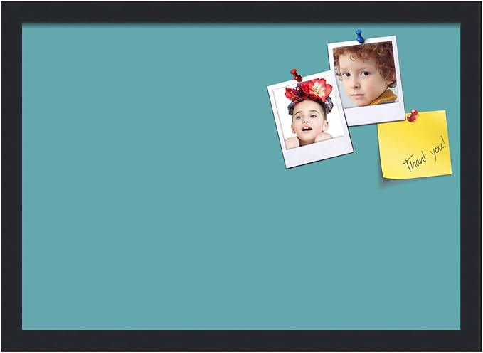 PinPix 20x14 Inch Cork Bulletin Board. This Decorative Framed Pin Board Comes with Aqua Pastel Design and a Satin Black Frame. Ideal for Home Office Decor or Message Board (PinPix-1806)-DeskLoop Office