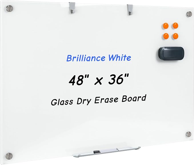48 x 36 Inches Glass Whiteboard, Magnetic Glass Dry Erase Board by Wingwise