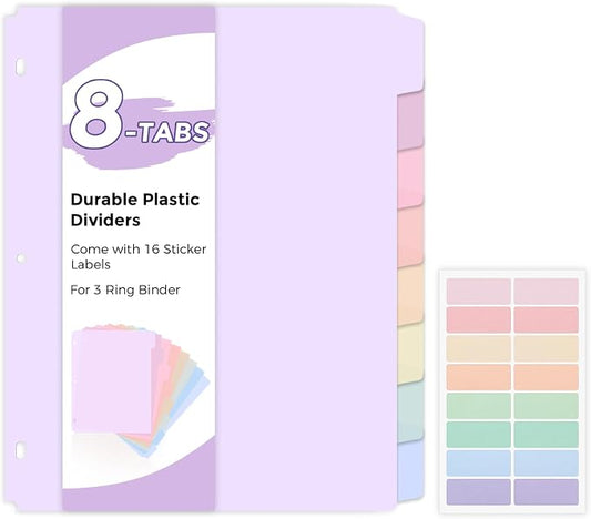 SKYDUE Durable Plastic 8-Tab Dividers, Big Tab Dividers by SKYDUE