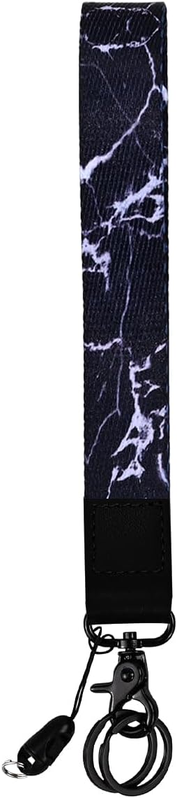 Black Marble Print Wrist Lanyard, Keychain Wristlet Strap by Unknown