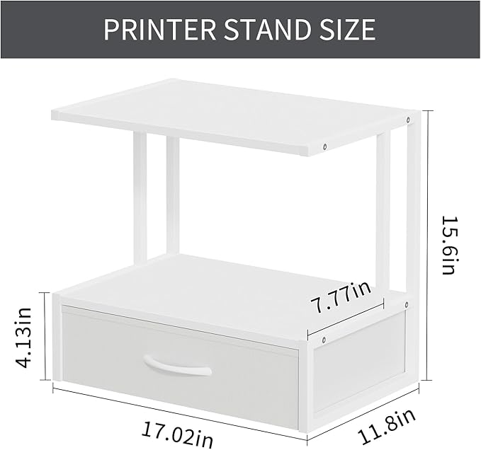 Printer Stand with Storage for Desk, with Fabric Drawer Desktop Printer Stand - Image 4