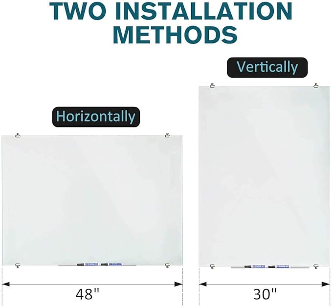 2-in-1 Magnetic Glass White Board 60'' x 48'' Extra Large Splicing Tempered Glass Whiteboard, 4' x 5' Frameless Big Glass Dry Erase White Board for Wall, Office, Home-DeskLoop Office