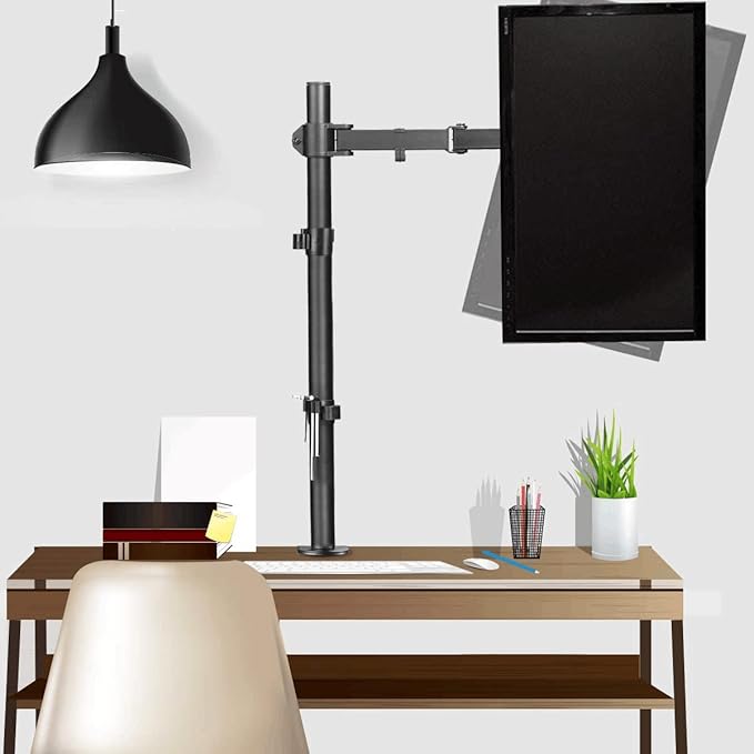 Suptek Single Monitor Arm Desk Mount Fully Adjustable Monitor Stand for 1 / One Screen up to 32 inch Extra Tall 31.5 inch Pole,Black (MD6821)-DeskLoop Office