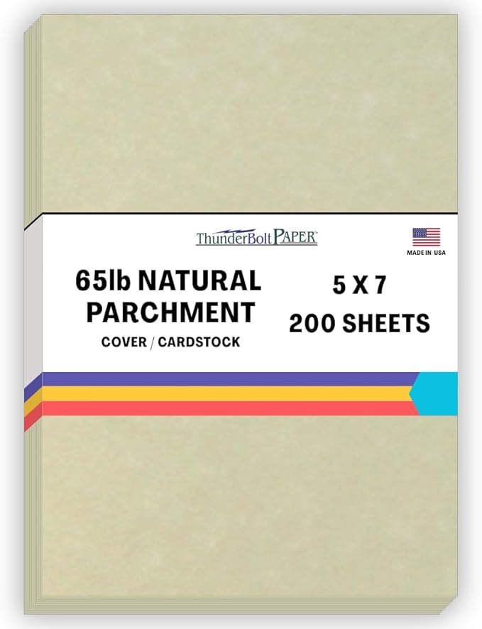200 Natural Parchment 65lb Cover Paper Sheets 5 X 7 Inches Cardstock Weight Colored Sheets 5" X 7" (5X7 Inches) Photo|Card|Frame Size - Printable Old Parchment Semblance-DeskLoop Office