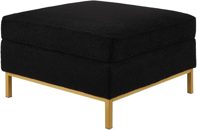 24KF Large Square Couch Ottoman for Living Room, Upholstered Teddy Fabric Padded Cushion Ottoman Table,Large Foot Rest,5088-Teddy Black-DeskLoop Office