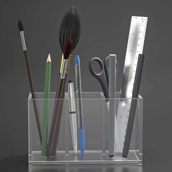NIUBEE Acrylic Pen Holder 3 Compartments - Image 7