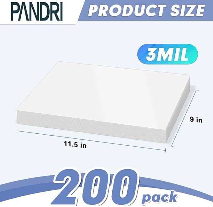 Laminating Sheets, PANDRI 200 Pack Thermal Laminator Pouches Holds 8.5 x 11 Inch, 3 Mil Clear Laminator Paper 9 x 11.5 Inch, Letter Size-DeskLoop Office