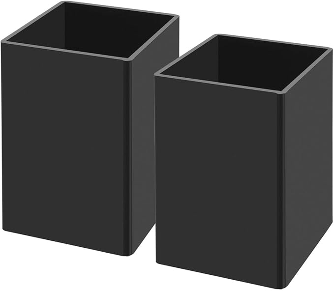 NIUBEE Black Acrylic Pen Holder 2 Pack, Desktop Pencil Cup Stationery Organizer by NIUBEE