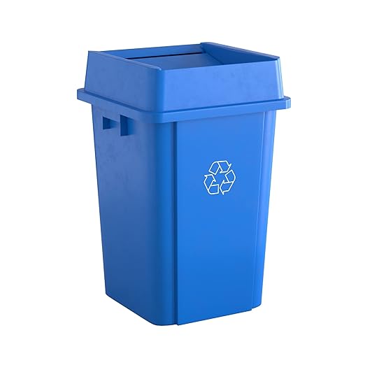 19 Gallon Blue Square Commercial Trash Can with Lid-DeskLoop Office