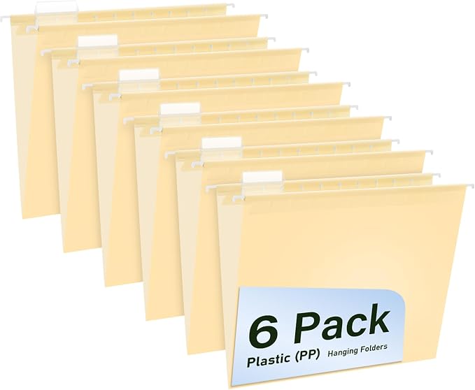 Plastic Hanging File Folders, 6 Pack Manila Hanging Folders，Letter Size by WORPSON