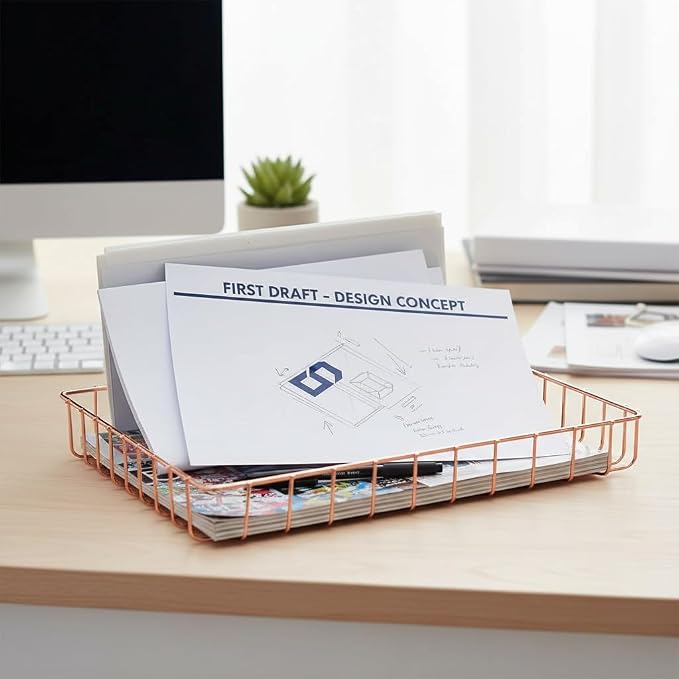Rose Gold File Organizer for Desk Letter Size Desk Paper Organizer Trays Large - Image 9