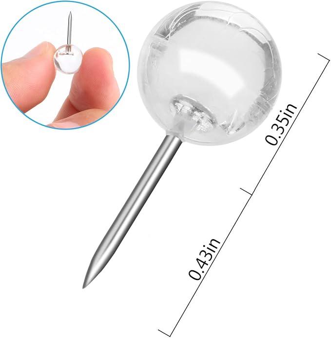Push Pins 1/3 Inch Silver Map Tacks 100-Count Large Size Pins Steel Point and - Image 3