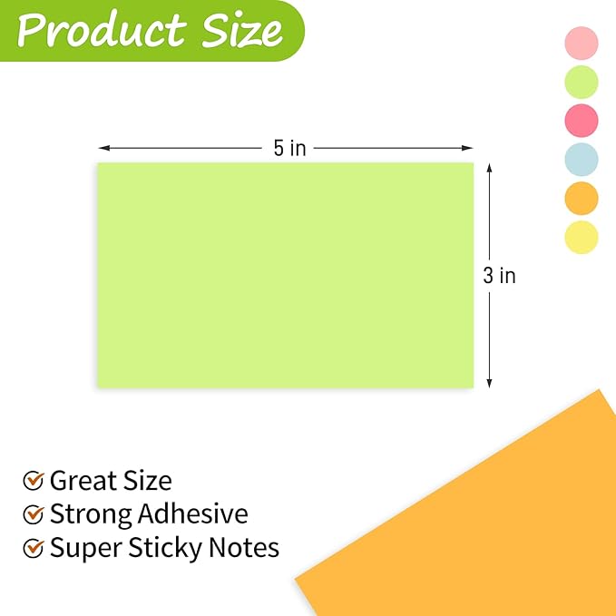 480 Sheets 3 in x 5 in Large Sticky Notes, 76 x 127 mm 6 Pads Assorted Self-Stick Pads for Notebook,Office,School and Home,80 Sheets/Pad (6 Pads Brillant)-DeskLoop Office